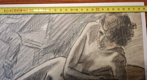 Vintage Midcentury - 1959 - Sketch of Reclining Nude - Pencil And Watercolour - Picture 2 of 6