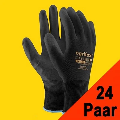OGRIFOX 24 Paar Arbeitshandschuhe Montagehandschuhe Schutzhandschuhe schwarz (Gr.7-10)
