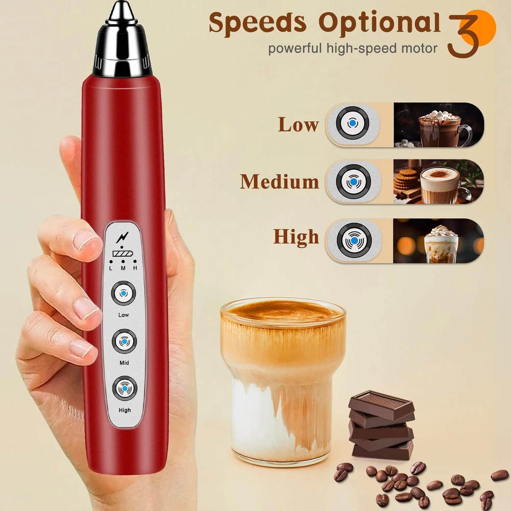 Milk Frother Handheld Rechargeable with Stand Frother Wand Drink Mixer Electr...