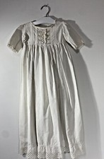 Vintage Baptism Dress White Cotton Long Short Sleeve Christening Farm Country