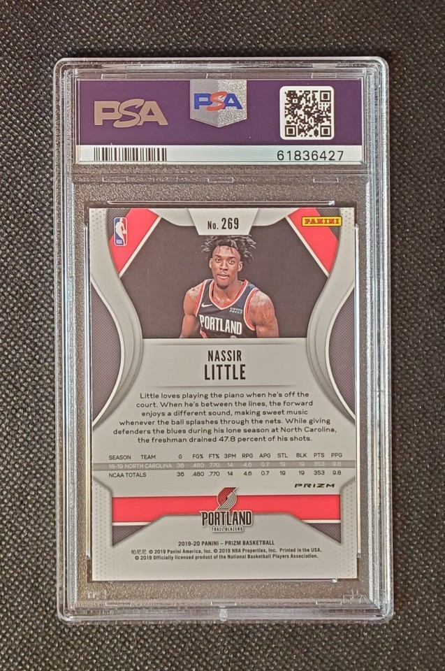 Nassir Little 2019 Panini Prizm Silver 269 PSA 10 Gem Mint Trail