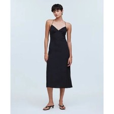 Madewell Women Black Layton Midi Slip Dress 10 Sweatheart DarkAcademia DateNight