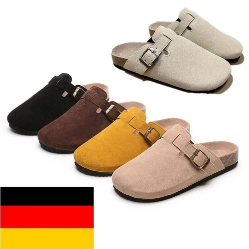 Clogs Hausschuhe Kork Fußbett Sandalen Wildleder Pantoletten Rutschen Berufssch - Bild 3 von 26