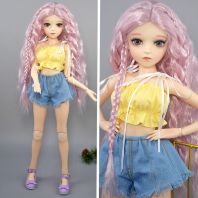 BJD Poupées 60cm Filles SD Longues Boucles Roses Yeux Verts Vêtements Mignons