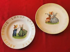 2 Early Trenle SUNBONNET BABIES Plates: E.J. HALL Grocer, SHORTSVILLE N.Y. & ABC