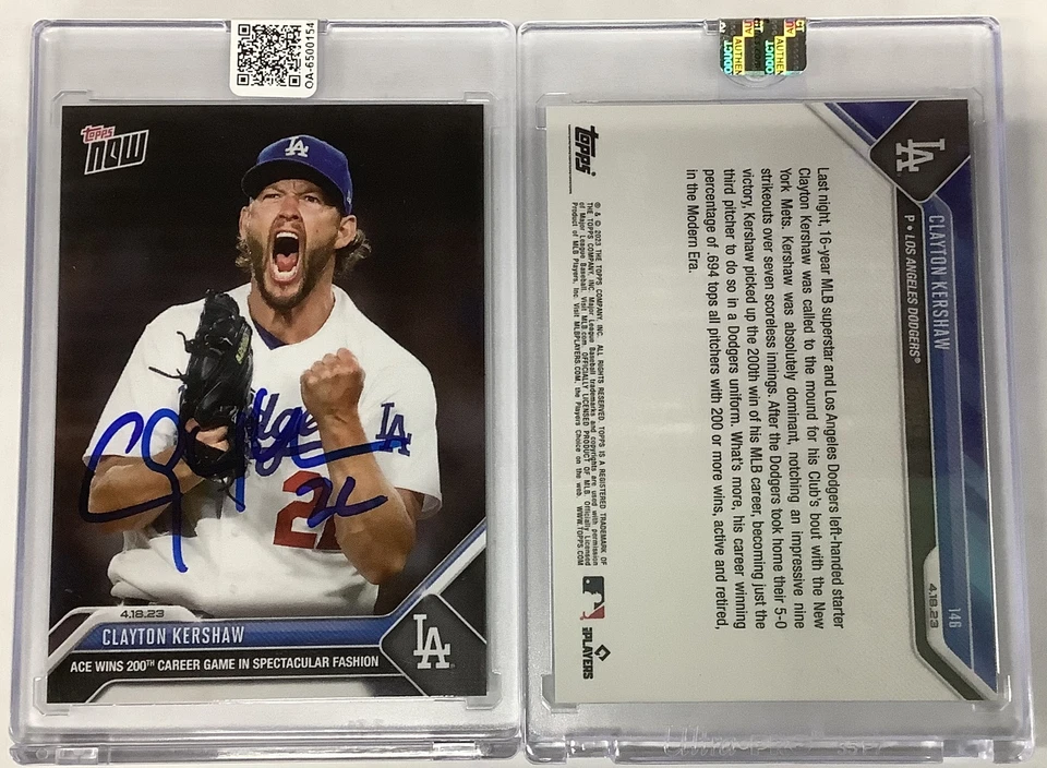 Clayton Kershaw 2023 Topps Now Auto 200 Career Wins Dodgers
