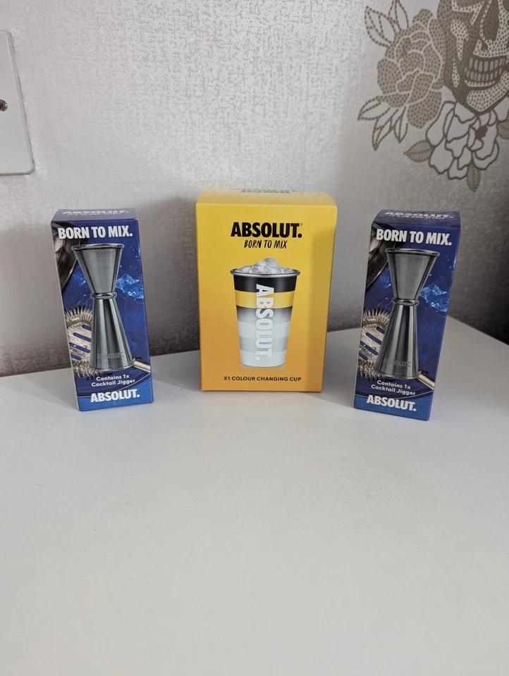 Absolut Vodka Colour Changing Cup & 2 Vodka Jiggers - Rare Cup - Image 1 of 3