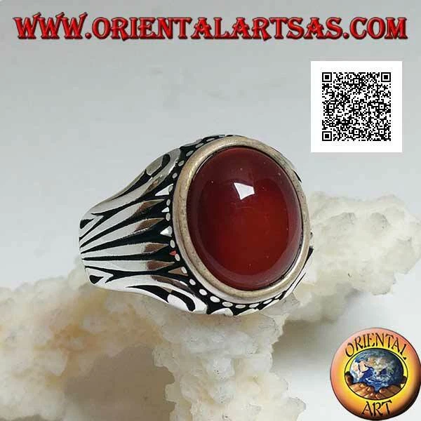 Anello vintage in argento sterling 925 con pietre preziose corallo