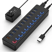 USB Hub 11-Port Splitter 10 USB3.0 Data Ports & 1 Charging Port with Power