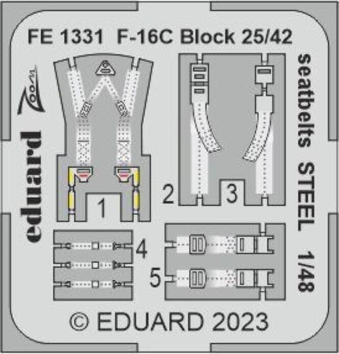 Eduard Accessories FE1331 - 1:48 F-16C Block 25/42 Seatbelts STEEL For KINETIC