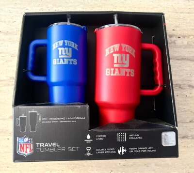 New York GIANTS  NFL Travel Tumbler Set 2pk 40oz & 24oz BRAND NEW Reusable Straw