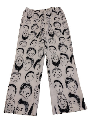 SHEKOU Abstract Face Pants White Sketched Faces XL Sized Pop Art. Lt Weight 