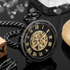 Black/Silver/Bronze Open Face Mechanical Hand Wind Pocket Watch Roman Numerals