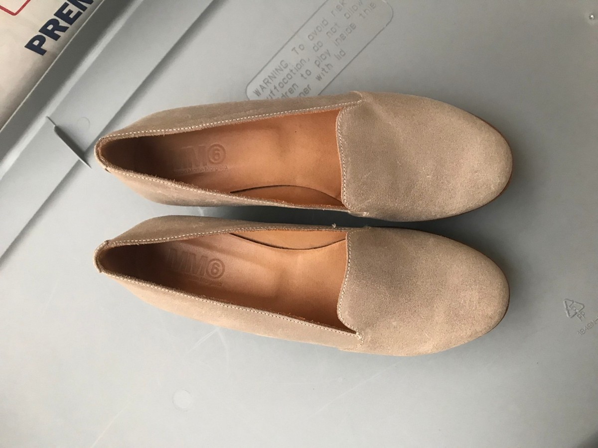 MM6 Maison Margiela Beige Nubuck Leather Platform Loafers Size 37
