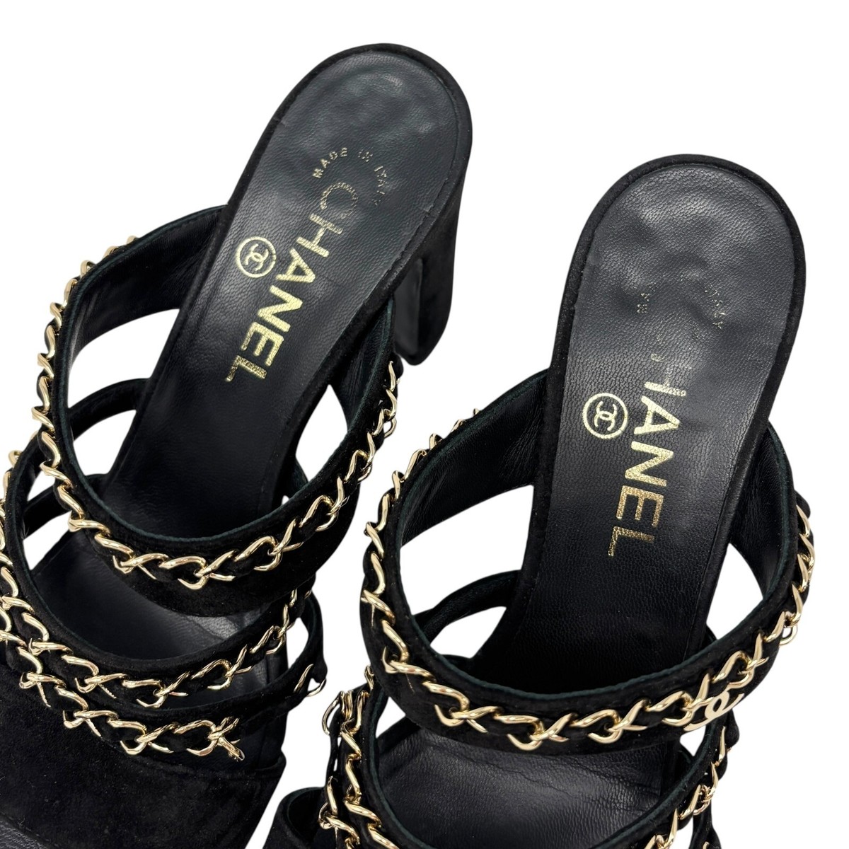 ヴィンテージシャネルC H A N E L.36.5 CHANEL Vintage CC Logo Chain Sandals #36.5 Heels Black Gold