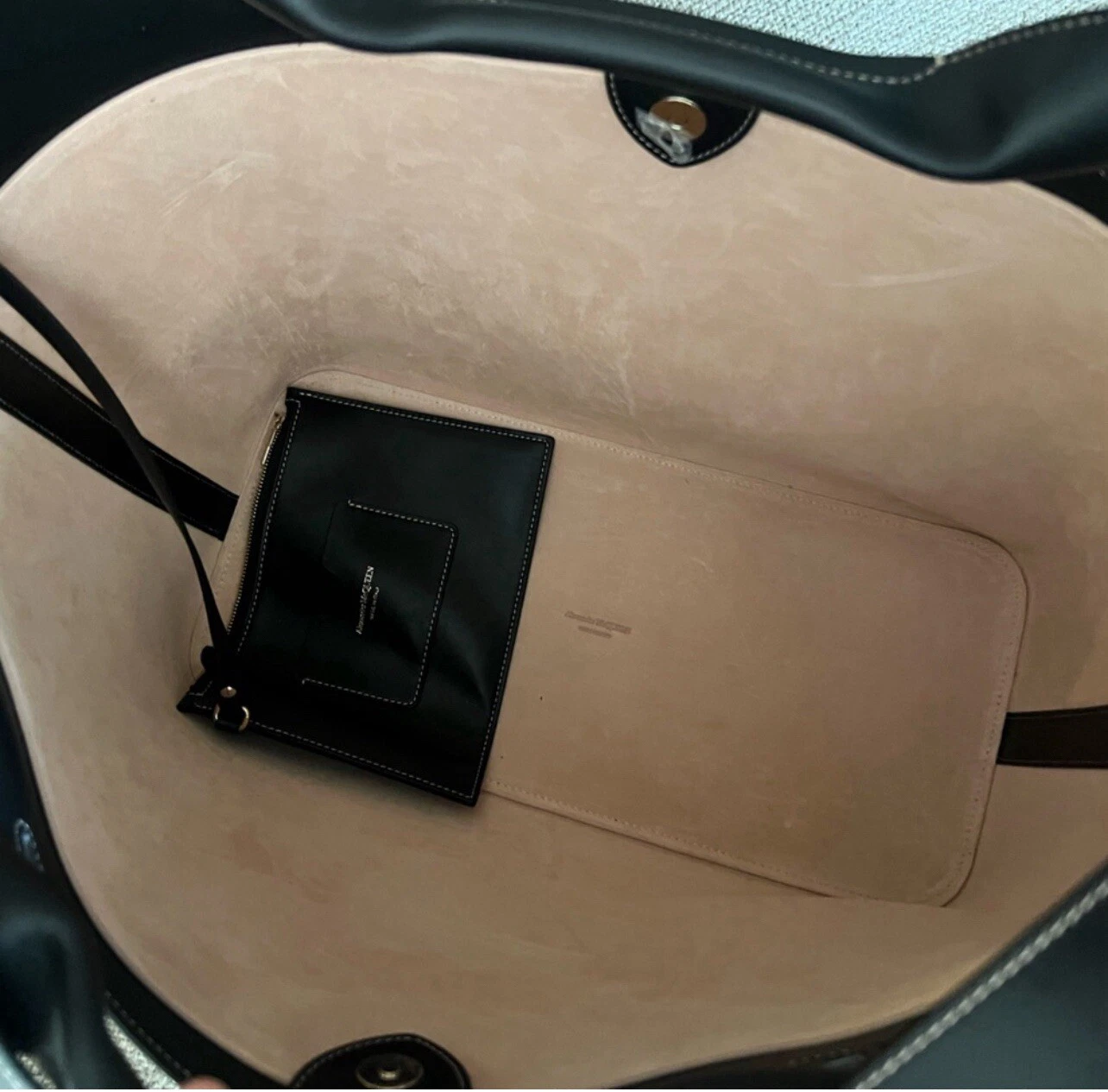 Alexander McQueen The Bow borsa a mano grande in pelle nera tote shopper nuova
