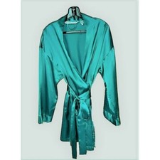Victoria's Secret ONE SIZE ROBE Vintage Y2K GREEN Satin Belted Flowy Short OS