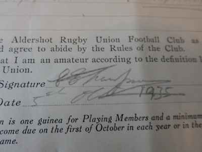ERNEST EDWARD THOMPSON, FARNHAM Was tat er im Zweiten Weltkrieg? - ALDERSHOT RUGBY -