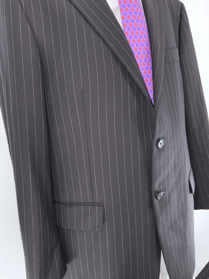Hickey Freeman Milburn Suit Men 40R Black Pinstripe 2B 2V 38x30 Flat YGI V3-1 - Image 4 of 4