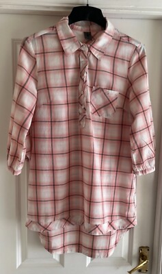 VERA MODA JEANS PINK CHECK COLLARED COTTON TOP - SIZE LARGE