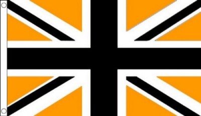 SCHWARZ und GOLD ORANGE UNION JACK FLAGGE 5  x 3  UK Sport Wölfe Rumpf Stadt Flaggen