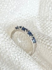 Blue Sapphire Band Ring 925 Sterling Silver Vermeil / Half eternity Band