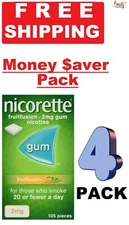 4 x Nicorette 2 mg FRUITFUSION Gum  SugarFree 105 - FREE SHIP TO USA