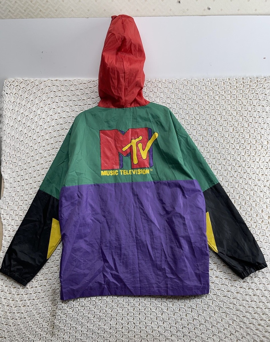 MTV Windbreaker Logo Jacket Zip Retro 90s Music TV Color