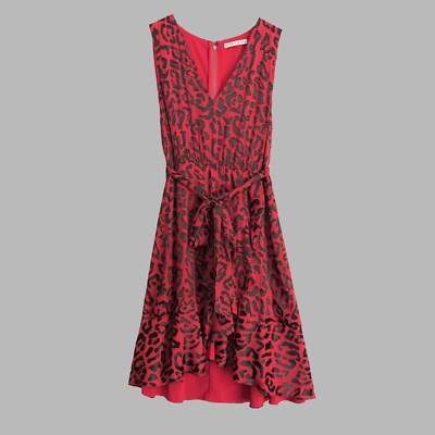 Alice & Olivia Brooks Minikleid rot Leopardenmuster Tiermotiv Seidenmischung | US 4 UK 8