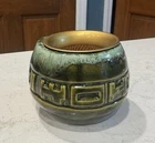 1950's Beauceware Canada Pottery Flower frog vase Green drip Tiki Pattern #117