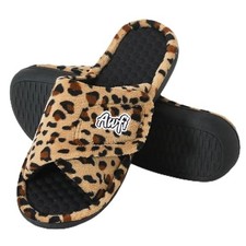 Women's Slippers with Memory Foam Fuzzy Adjustable Open Toe 7-8 Leopard Print