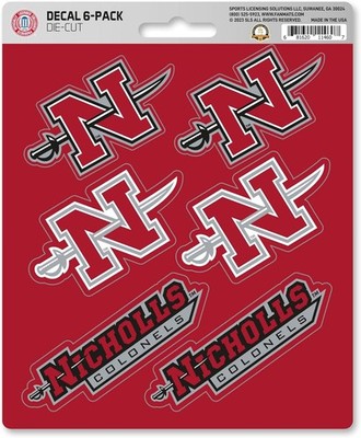 Nicholls State University Colonels 6-Piece Decal Sticker Set, 5x6 Inch Sheet,...