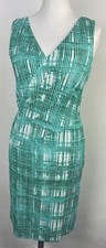 Oscar de La Renta Cotton Blend Lined Geometric Textured Green & White Dress BNWT