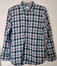 GAP KIDS Long Sleeve Flannel Button Down Shirt - Light Blue Plaid Boys XXL