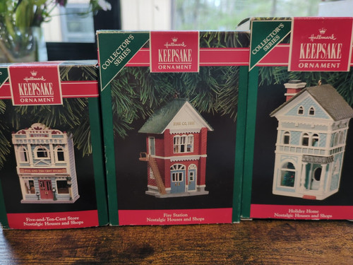 VTG 3 HALLMARK Keepsake Ornaments 5 & 10 Fire Station Nostalgic Houses Victorian