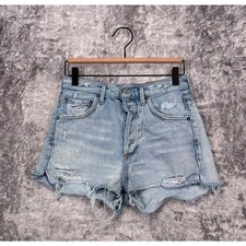 AGOLDE Shorts 24 Womens Jaden Button Fly Distressed Light Wash Denim