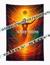 Psychedelic Solar Art Tapestry fire energy fabric poster bedroom 59X82 in