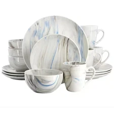 Fine Marble 16-Piece Porcelain Dinnerware Set in Blue and Gray