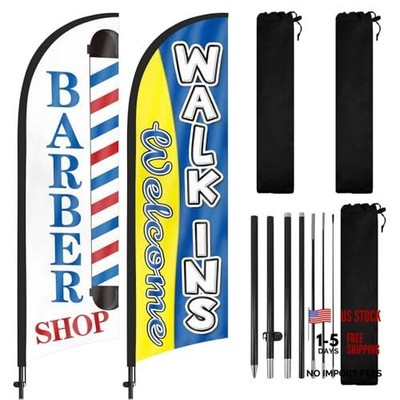 Barber Flag, Walk Ins Welcome Feather Flags with Pole Kit, Barbershop Flag