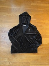 FILA Jacket Womens Large Black Velour 1/4 Zip Hoodie Track Pullover