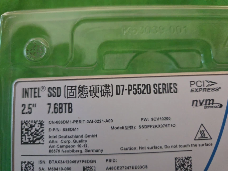 Intel 7.68 TB  D7-P5520 SSDPF2KX076T1O 7.68TB PCi Express 4.0 x4 NVMe Series NEW - Image 2 of 3