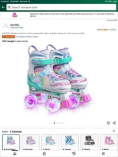 SULIFEEL Rainbow Unicorn 4 Size Adjustable Light up Roller Skates for Girls Boys