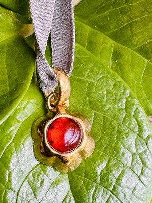 18ct Gold Amber Pendant Italian Hallmark Large Pendant