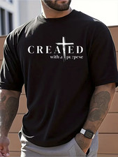 Men's Size Lg Christian Faith T-Shirt - "CREATED with a Purpose" Cross Verse.