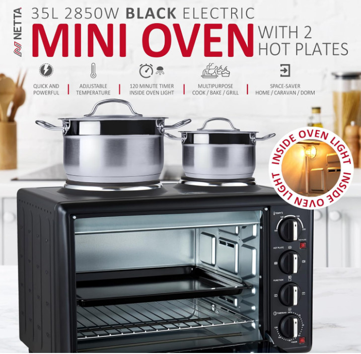 35L Electric Mini Oven with Hotplate, Multiple Cooking Functions grade A Used
