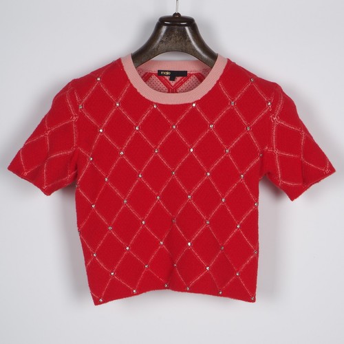 Maje Damen Top Gr. 1 / S Cropped Strass MFPPU00465
