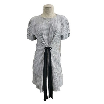 ZARA Womens XS Basic Black White Plaid Tie Front Summer Knee-Length Dress EUC