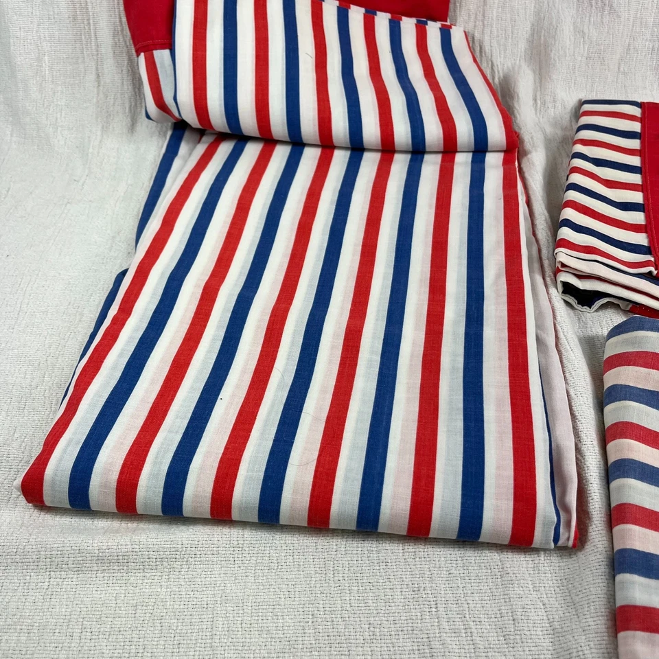VTG Springmaid Flat Sheet Double 81x104 Red Blue Stripe with Pillow Case - 3 Pc - Image 3 of 4