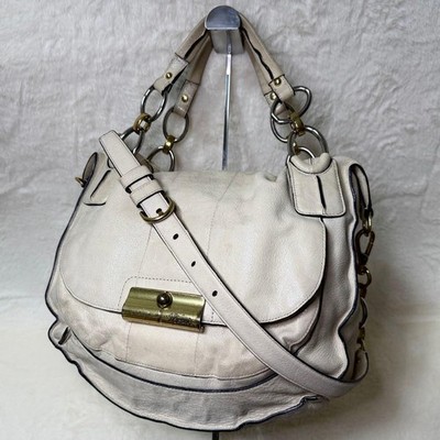 COACH Chain Christine Sage Series 2way White Handbag Shoulder bag 33×43×12cm