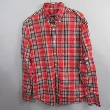 J Crew Mens Button Down Shirt M Red Blue Plaid Light Weight Long Sleeve